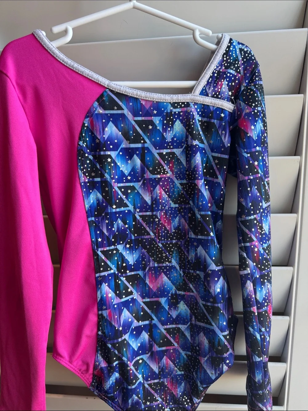Danskin Now Girls' Long-Sleeve Leotard in Hot Pink & Galaxy Print 🤸‍♂️